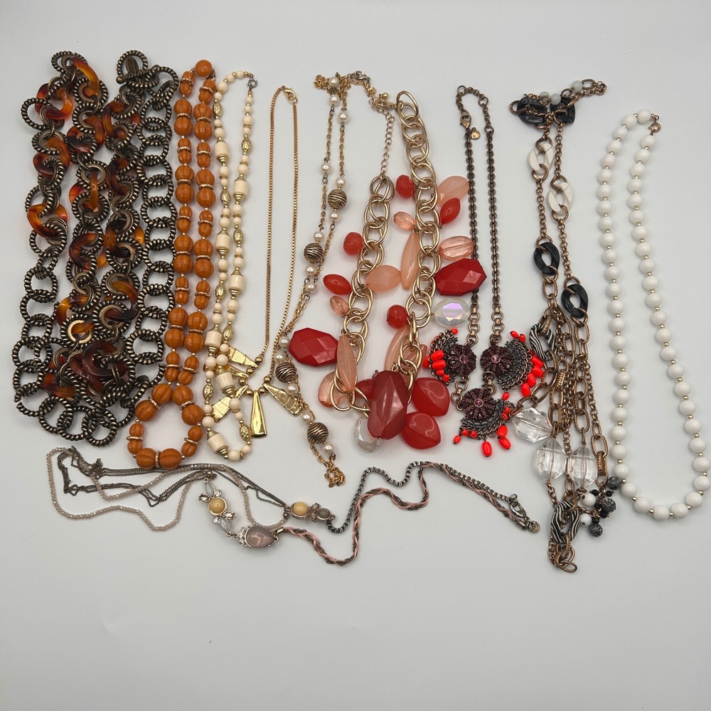 Vtg Mod Necklace Lot Statement Chunky Beaded Gold Tone 10pc Wearable Signed